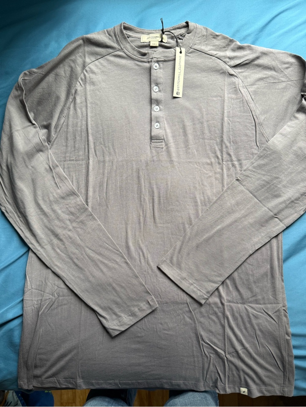 Stitchmill Men's Henley Long Sleeve Shirt Size L NWT Gray Raglan Made in USA